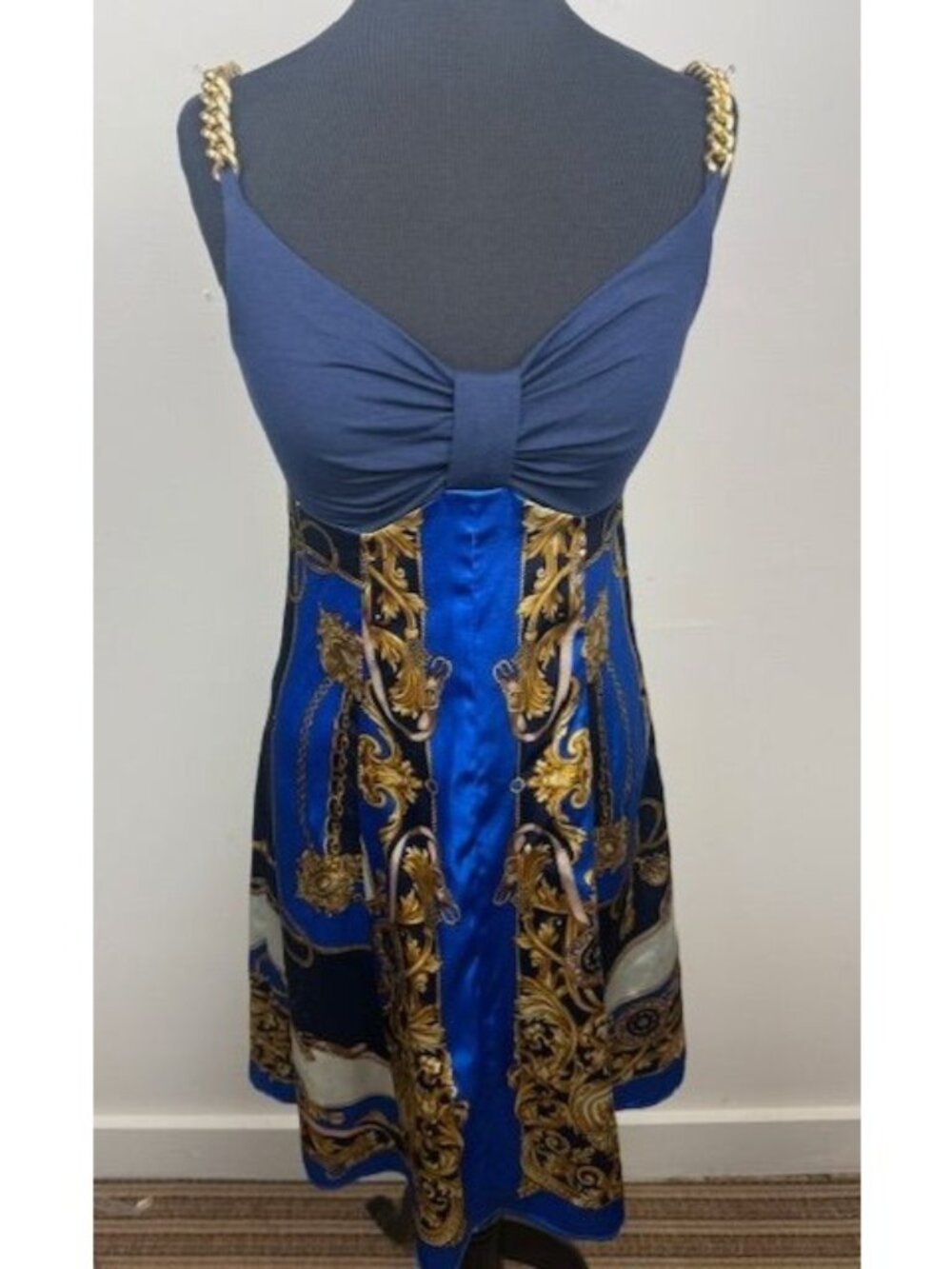 Andrea Behar Boston Proper Scarf Print Gold Chain Strap A Line Dress - Size 4